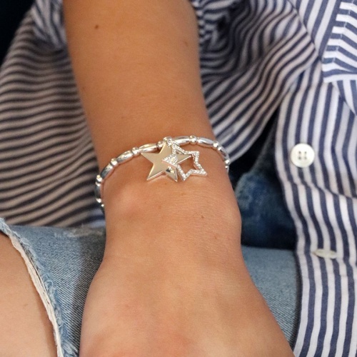 Silver plated oval bead and double star bracelet with crystals by Peace of Mind